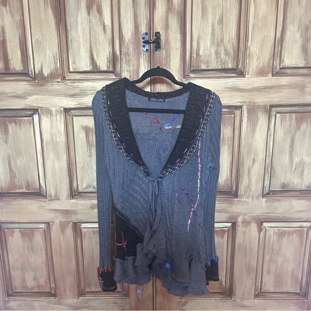 Dolce Cabo Gray Cardigan with Black and Purple Details